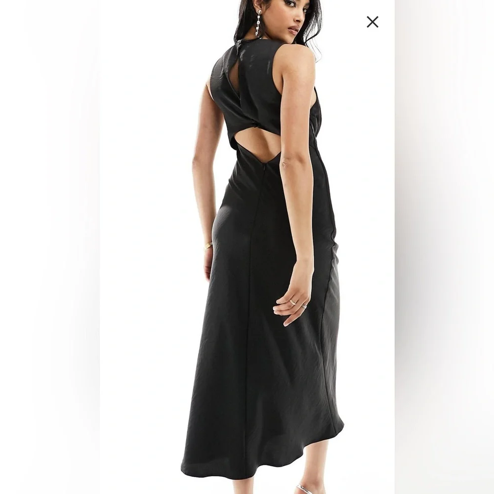 NWT Black ASOS Keyhole Tie Midi Dress Satin - Picture 4 of 4